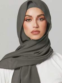 2PCS Set Topi dan Syal Wanita, Set Topi Serbaguna, Hijab, Cocok untuk Festival, Abaya, Topi Elastis, Topi Dasar, Kombinasi Syal Chiffon dan Topi Kasual - Dark Grey - View 1