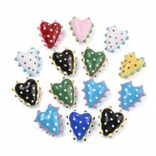 5pcs Handmade Lampwork Glass Polka Dot Heart Beads, Multicolor Polka Dot Heart Vertical Hole Decorative Beads, Suitable For DIY Bracelets, Necklaces And Y2K Style Jewelry Making - Color Mixing - View 2