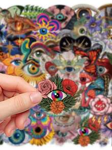 50pcs Transparent Pupil Stickers, Scrapbooking Supplies, Creative And Beautiful Design, Suitable For Phone Case, Tablet, Laptop, Phone, Luggage, Car, Notebook, Helmet, Guitar, Skateboard, Storage Box, Computer - 50pcs - View 9