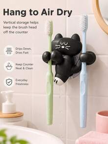 This Cute Cat-Shaped Wall-Mounted Storage Rack Functions As Both A Toothbrush Holder And A Cable Clip. It Features A Drill-Free Hook Design, Suitable For Bathroom Counters, Desks, And Charging Cable Organization, Making It Practical And Aesthetically . - Multicolor - View 4