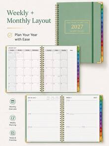 BUBU 2027 Planner, Weekly And Monthly Layout Schedule Book With Colorful Index Tabs, Note Pages And Priority Management, Suitable For Annual Planning, Back To School Supplies And Office Supplies Christmas Gifts - Blue - View 2