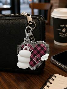Y2K Heart Compact Mirror Keychain, Music Note Wing Decor Lipstick Cap Holder, Cute Portable Makeup Mirror Bag Pendant Accessory, Bag Charm, Exquisite Gift For Friends And Family, Birthday, Holiday Gift - Multicolor - View 2