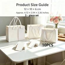 10PCS/Small White Gift Paper Bags With Rope Handles, Blank Hang Tags And Thank You Cards Combo, Mini Empty Gift Bags For Wedding Birthday Party Favor Retail Packaging - View 10