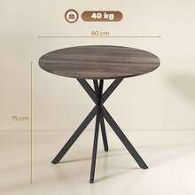 Round Dining Table For 2 People With Wood-Look Top And Cross Steel Base, Brown - Dark Brown - View 6