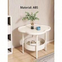 [Fashion Side Table]Minimalist Modern Plastic Side Table - Fashion Modern Round Side Table, Small Double-Layer Coffee Table With Storage Shelf | Space-Saving, Ultra-Stable Durable Four-Leaf Clover Design Nightstand - Suitable For Living Room, Study, Bedroom Organization - White - View 10