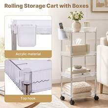 EZIFY 1Pc 3‑Tier Rolling Acrylic Utility Cart, Multi‑Layer Storage Rack With Detachable Hanging Boxes, 360° Silent Swivel Casters, Mobile Storage Unit, For Home/Bedroom/Bathroom/Office - 3-layer - 4 Small Hanging Baskets - View 7