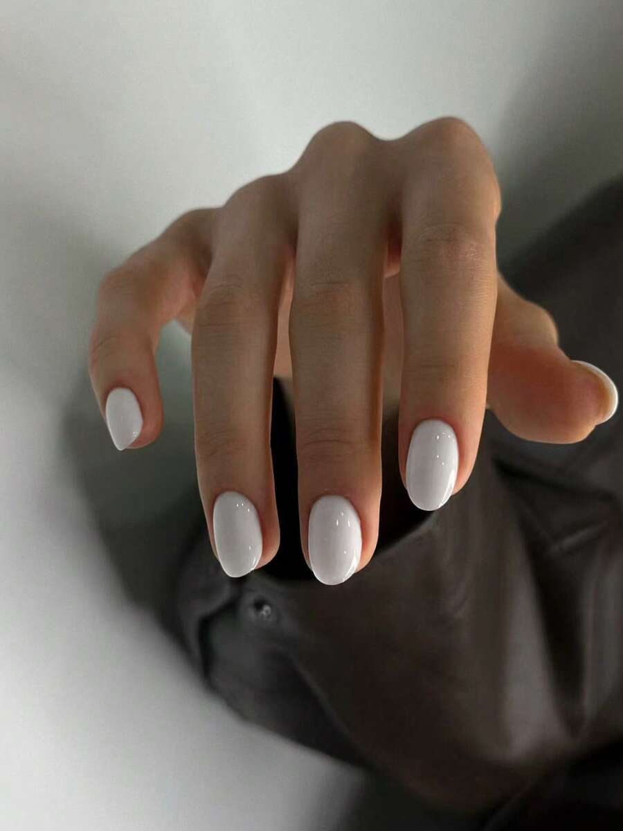 144pcs Short Oval Nude Glossy Press-On Nail Tips With Macaron Candy White, Perfect Fit For Acrylic Fake Nails, Set Includes 1pc Jelly Glue And 1pc Nail File, Suitable For Women And Girls Daily DIY, Work, Study And Party Use - White - View 1