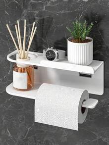 1 buah Tempat Penyimpan Kertas Toilet Gantung Dinding, Dapat Digunakan Sebagai Rak Penyimpanan Pengharum Ruangan Kamar Mandi, Rak Penyimpanan Multifungsi, Tempat Gulungan Kertas, Cocok untuk Dapur dan Kamar Mandi, Aksesoris Kamar Mandi - Hitam - View 4
