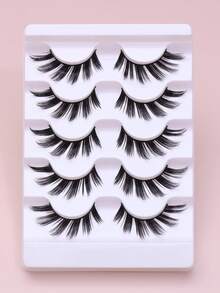 5 Pairs Natural Fox‑Eye False Strip Eyelashes, Wispy Flared Long Lashes With Outer Corner Extension, Light Soft Comfort‑Fit Band Reusable Eye Lashes, Natural‑Lifting Effect False Eyelashes, Ideal For Daily, Wedding, Club & Holiday Makeup - Black - View 2