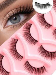 Atmospheric Natural Style Full Strip False Eyelashes, Beginner-Friendly, Natural Long Full Strip False Eyelashes, 5 Pairs For Daily Commute And Light Makeup - Black - View 3