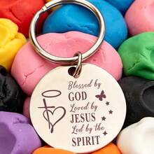 1pc Christian Keychain, Blessed By God And Loved By Jesus Scripture Engraved, Heart Cross Butterfly Faith Pendant Gift, Suitable For Christmas, Thanksgiving, Birthday - A - View 4