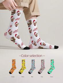 1 Pair Customized Christmas Expression Socks, Customized Photo Socks, Customized Printed Socks, Personalized Funny Expression Socks, Customized Image Socks, Can Print Any Expression On Socks, Christmas Gift, Anniversary Gift, Valentine's Day Gift, Birthday Gift, Wedding Gift, Mother's Day Gift, Father's Day Gift, Gift For Best Friend, Gift For Parents, Gift For Boyfriend/Girlfriend, Gift For Her - Multicolor - View 7