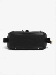 Women's Bohemian Style Shoulder Bag, Litchi Textured Faux Leather, Gold Buckle Rivet, Adjustable Strap, Medium Capacity, Vintage Y2K Style, Autumn/Winter Daily Commute Party - Black - View 4