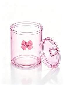 2pcs Pink Bow Print Transparent Plastic Storage Jars With Knob Handle Screw Lid Design, PET Material Transparent Moisture-Proof Dust-Proof Storage Box, Cute Sweet Style Storage Canister, Suitable For Bathroom Cosmetics And Desktop Clutter Storage - View 14