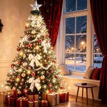 2m Christmas Tree Waterfall Lights, 200/400-LED White Fairy String Lights, USB Powered 8 Modes Curtain Lights, Indoor Christmas Tree Holiday Lighting, Holiday Home Party Decoration - White Light Waterfall Lamp - View 7