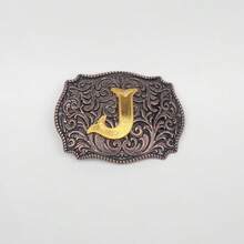 1pc Western Cowboy Style Metal Belt Buckle With Embossed Letter, Vintage Leather Belt Buckle - Bronze - View 11