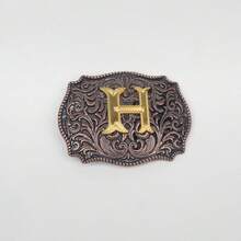 1pc Western Cowboy Style Metal Belt Buckle With Embossed Letter, Vintage Leather Belt Buckle - Bronze - View 13
