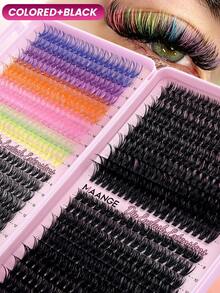 MAANGE Halloween 780pcs Colorful Cat Eye Eyelash Extension Set, 40P/60P/80P Thick Black Dramatic Eyelash Clusters, Multi-Layer Voluminous Single Cluster Eyelash Extensions, Suitable For Daily, Party And Stage, Girls Gift, Large Capacity Eyelash Clusters, Halloween Gift, Party Eyelashes, Women's Gift - D - View 4
