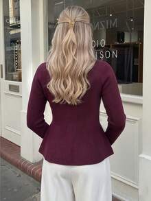 Women's Autumn Set: Vintage Burgundy Chinese Button Knit Cardigan, Round Neck Long Sleeve, Suitable For National Day And New Year - Burgundy - View 12