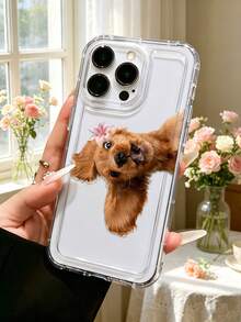 Clear Bubble Phone Case, Cute Cocker Spaniel Puppy With Pink Lily Print, Cartoon Dog Design, Transparent Soft Shockproof Cover, Adorable Gift - Multicolor - View 5