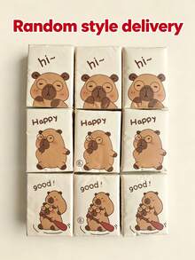 8/16/32/72/144pcs (8pcs/Pack) Capybara Cartoon Pattern Tissues, Portable Small Pack Tissues, Student Handkerchief Tissues, Suitable For Work, Business Trip, Travel And Outdoor [Random Style] - Multi-color - View 7