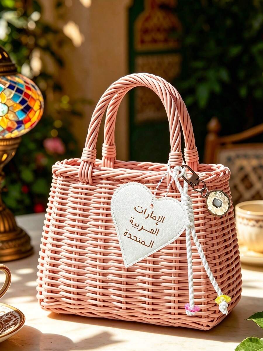 Love Hanging Rope Keychain With Blessings Printed In Arabic, Woven Hanging Rope Keychain, Coconut Jewelry, Fashionable Women's Handbag Charm, Perfect Holiday Gift, Birthday Gift, Arabic National Day Gift - Multicolor - View 1