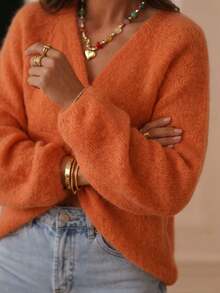 Fall/Winter Vintage Women's Twisted Knot Backless Sweater , Suitable For Daily ,Halloween Casual Dating, Christmas ,Night Reversible Front And Back - Orange - View 10