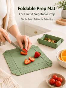 1pc Foldable Silicone Cutting Board Mat With Magnetic Food Prep Tray, High-Edge Design Suitable For Fruits, Vegetables, Outdoor Camping And Kitchen Use - Foldable - View 7