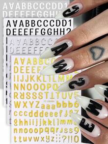 4pcs/Set Black Gold Silver English Alphabet 3D Nail Stickers Metallic Uppercase Lowercase English Letters Nail Decals Shining Numbers Manicure Sliders - Multicolor - View 3