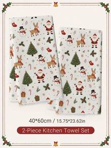 2pcs Christmas Cartoon Santa Claus Snowman Christmas Tree Reindeer Pattern Kitchen Towels, Soft Polyester Dish Cloths, Suitable For Kitchen Decor, Kitchen Cleaning, Holiday Party Decoration, Kitchen Bathroom Supplies Home Essentials, Home Decor, Housewarming Gift - Multicolor - View 8