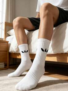 1/5 Pairs Neutral Comfortable Mid-Calf Sports Socks For Men/Women, White, Ribbed Cuff Elastic Knit Breathable Sweat-Absorbing Minimalist Sports Socks Suitable For Running, Fitness And Daily Wear - White - View 5