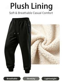 1pc Men's Sports Long Pants, Soft Breathable Durable Thermal Lined Warm, Running Jogging Workout Sweatpants Tapered Leg, Autumn/Winter - Black - View 3