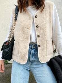 Autumn/Winter Casual Versatile Colorblock Trim Vest - Apricot - View 4
