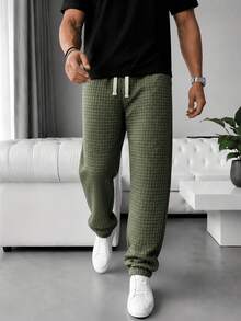 男士時尚休閒長褲，春秋款，百搭日常穿著，保暖內裡 - 軍綠色 - 查看 5