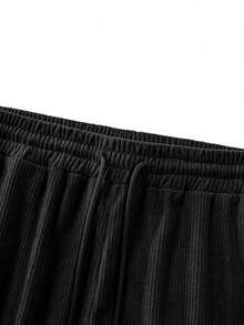 Men's Spring/Autumn Corduroy Straight Leg Pants, Solid Color Loose Drawstring Waist, Versatile Draped Casual Long Pants - Black - View 6
