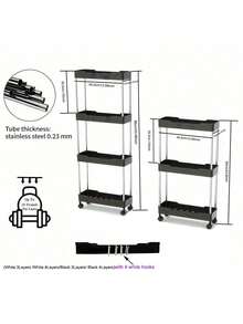 1pc 3/4-Tier Narrow Rolling Storage Cart, Bathroom Storage Mobile Rack, Multi-Functional Storage Shelf, Bathroom Gap Storage Rack, Bathroom Accessories - Black - View 9
