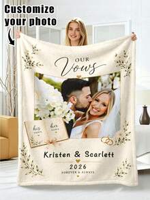 1pc Customized Photo Blanket, Personalized Flannel Blanket With Photo And Text, Office Nap Blanket, Comfortable Blanket, Mother's Day, Father's Day Gift For Parents, Bedding Blanket, Bed Customized Blanket, Customized Text Blanket, Personalized Home Blanket, Customized Name Blanket, Personalized Home Blanket With Photo And Text, Personalized Throw Blanket, Friend Blanket, Comfortable Blanket, Home Gift, Wedding Gift, Birthday Gift - Multicolor - View 2