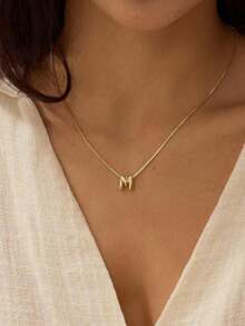 Small Bold Letter Balloon 3D Initial Gold-Plated Pendant Necklace Personalized Jewelry For Women - Gold - View 2