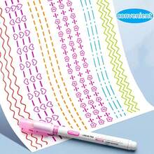 6pcs Different Curved Flower Outline Pens, Various Line Curves Shapes, Stationery For Note-Taking, Marking Colored Pencils - Sets - View 5
