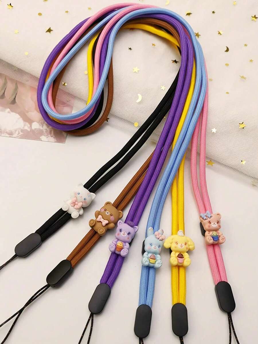 1pc Solid Color Thin Nylon Phone Wrist Strap, Cute 3D Cartoon Animal Panda Rabbit Decor Anti-Loss Wrist Strap, Suitable For Daily Matching As Keychain, Bag Charm Accessory - Multicolor - View 1