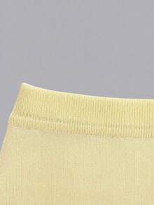 Women's Autumn Fashion Commute Solid Color V-Neck Button-Front Short Sleeve Slim Fit Top And High Waist Shorts Knit Set - Yellow - View 8