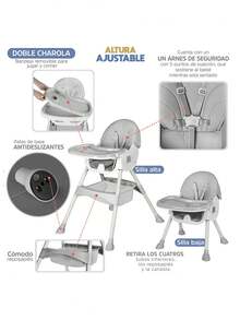 Eating Periquera Chair, For Baby, Multifunctional Folding 2 In 1, Removable Tray - Grey - View 5