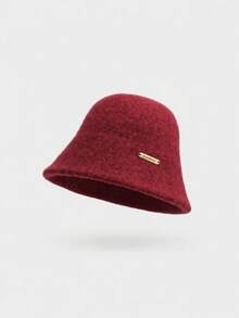 Topi Bucket Wanita Berbulu Lembut, Topi Bucket Warna Polos Hangat dan Lembut dengan Plakat Logam, Aksesori Kasual Sehari-hari - topi - View 13