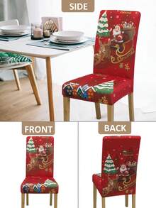 1/4/6pcs Christmas Printed Chair Covers, With Santa Claus, Reindeer, Bells And Other Christmas Holiday Printed Patterns, Suitable For Christmas Atmosphere, Suitable For Parties, Gatherings, Home, Hotel And Other Places Decoration - Multicolor - View 4