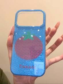 Minimalist Niche Grid Tomato Design Silicone Phone Case Compatible With Iphone 17, 16 Pro Max, 17 Pro, 15, 16 PM, Full Edge Protection, Anti-Drop, Premium Style, New Summer Cover For Women - Blue - View 1