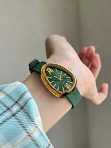 1pc Women's Quartz Watch, PU Leather Strap, Snake Dial, Vintage British Style, Suitable For Daily Wear And Holiday Gifts - Green - View 4