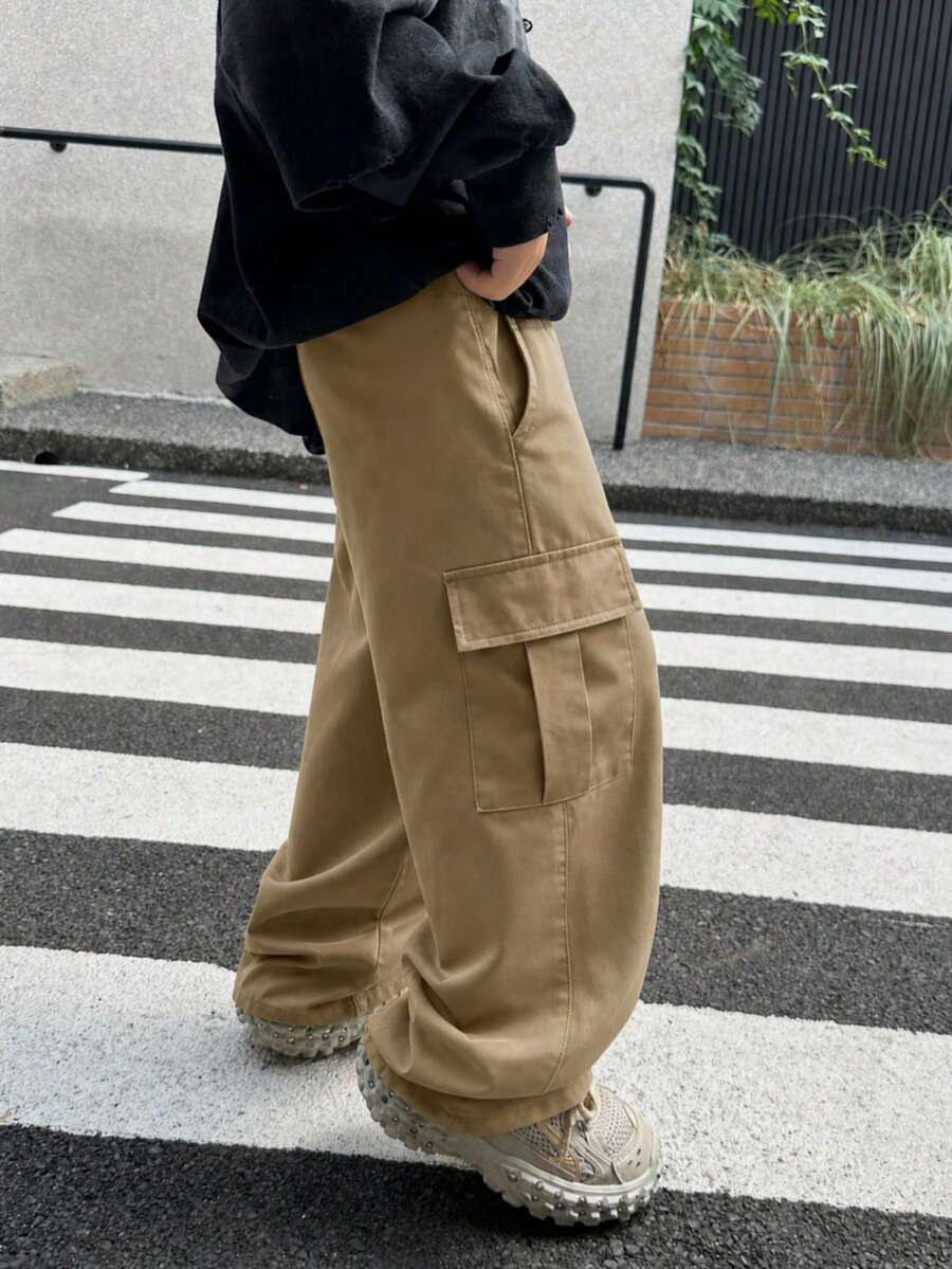 Boys' Fashion Versatile Academy Multi-Pocket Soft Straight Leg Cargo Pants, Spring Summer Autumn Winter Christmas - Khaki - View 1