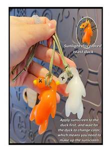 1pc UV Sensitive Color Changing Roast Duck Keychain Pendant - Car Decor, Swinging Duck, UV Color Changing Bag Charm; Cute, Fun, Unique - Perfect Gift For Friends - Multicolor - View 6