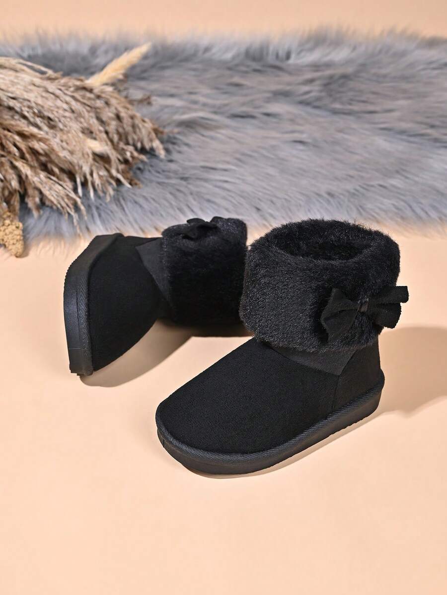 Children's Comfortable Snow Boots With Faux Fur Collar And Non-Slip Rubber Sole - Black - View 1
