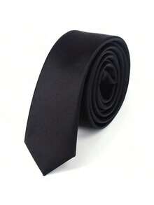 Men's Polyester Solid Color Tie, Lightweight Casual Formal Accessory - Black - View 3